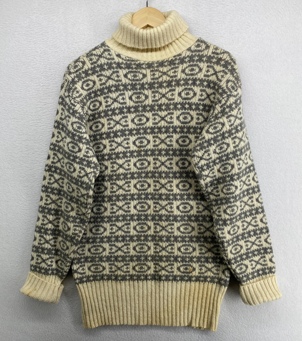 DANISH DESIGN Sweater Womens M Nordic Jacquard Jumper Turtleneck Gray Vintage